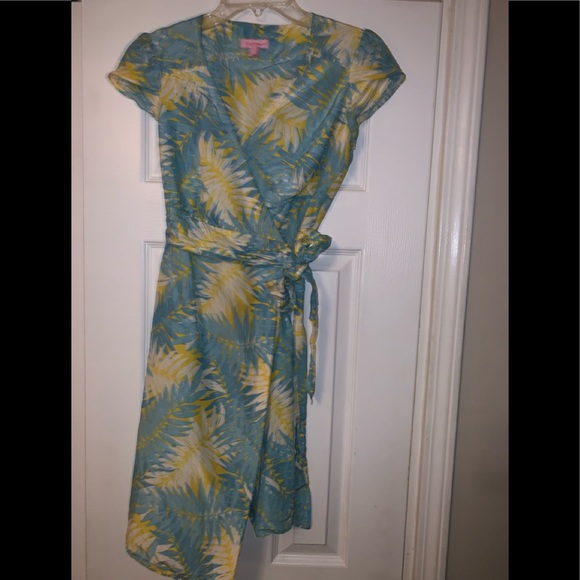 Lilly Pulitzer Blue & Green Wrap, Dress, Size 2 - Picture 4 of 5